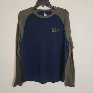 Gap Y2K NWT Raglan Longsleeve Logo T-Shirt Blue Green Small Baseball 100% Cotton